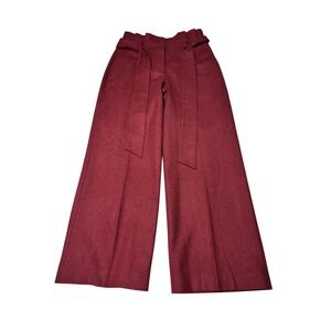 Boden Burgundy Wool Blend Wide Leg Paperbag Waist Trousers Pants Womens W27 L28